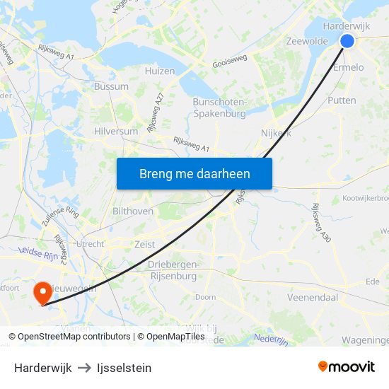 Harderwijk to Ijsselstein map