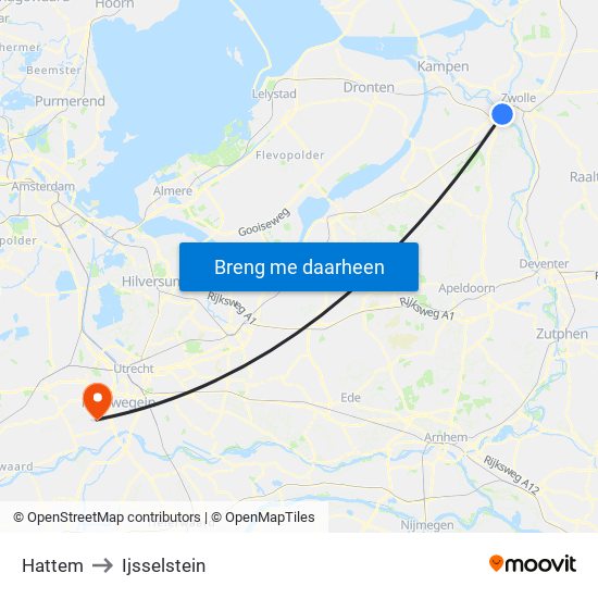 Hattem to Ijsselstein map