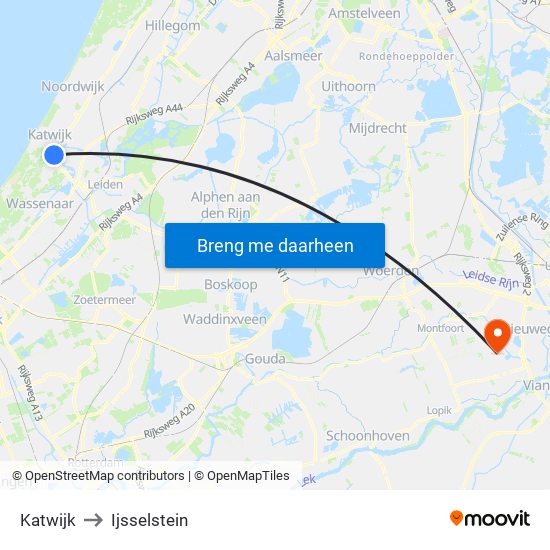 Katwijk to Ijsselstein map