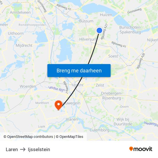 Laren to Ijsselstein map