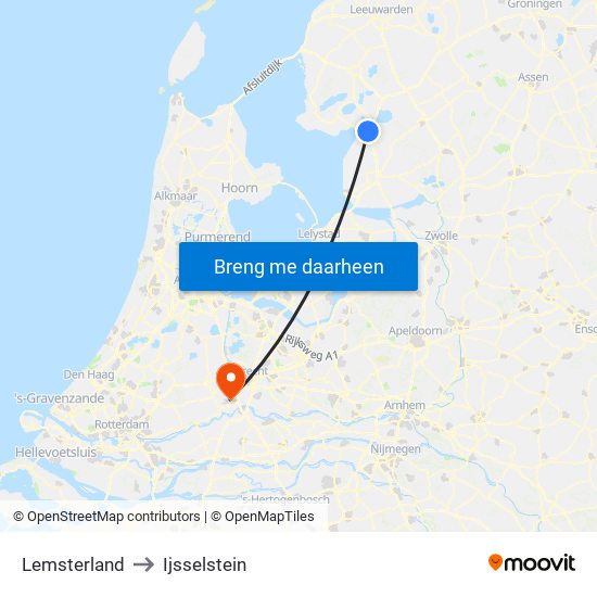 Lemsterland to Ijsselstein map