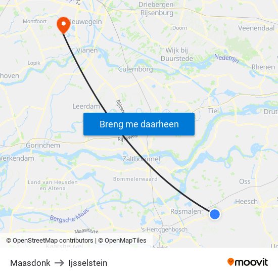 Maasdonk to Ijsselstein map