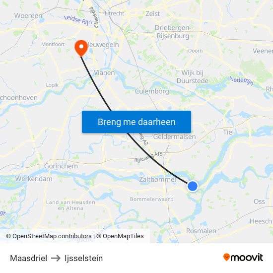 Maasdriel to Ijsselstein map