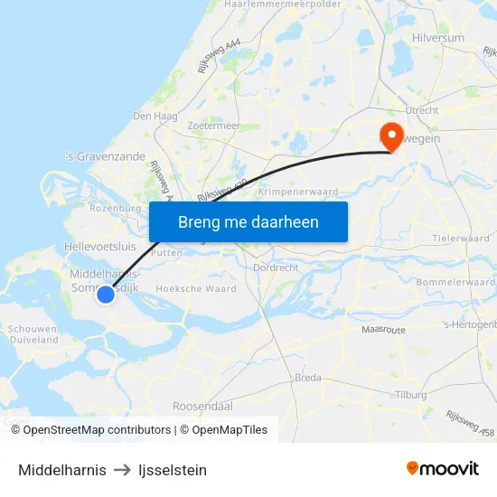Middelharnis to Ijsselstein map