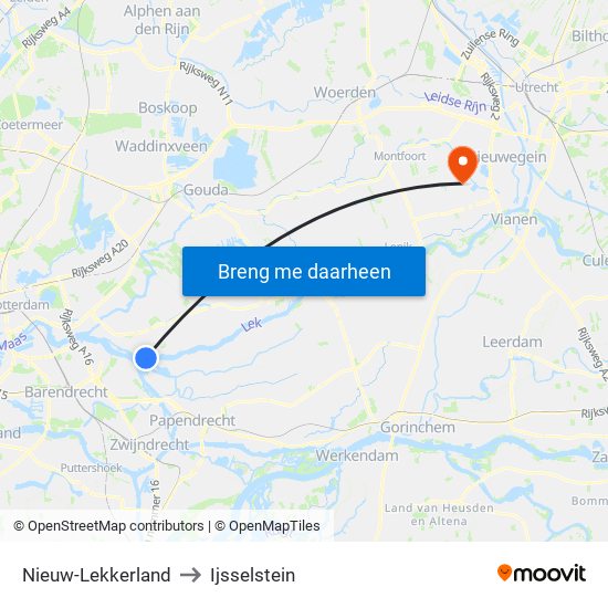 Nieuw-Lekkerland to Ijsselstein map