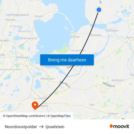 Noordoostpolder to Ijsselstein map