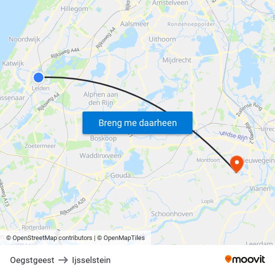 Oegstgeest to Ijsselstein map