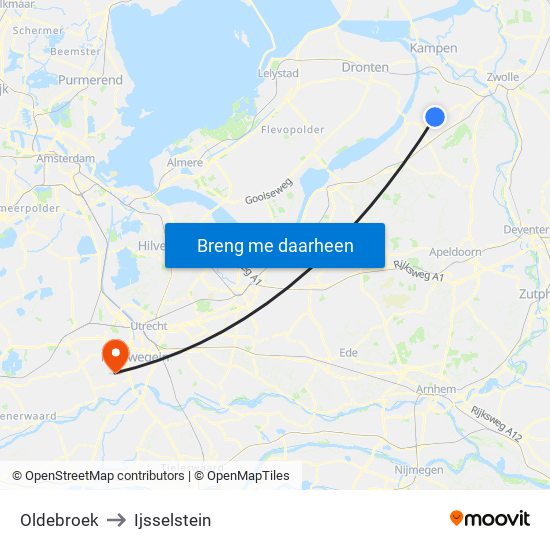 Oldebroek to Ijsselstein map