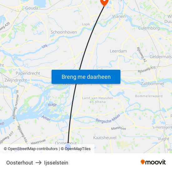 Oosterhout to Ijsselstein map
