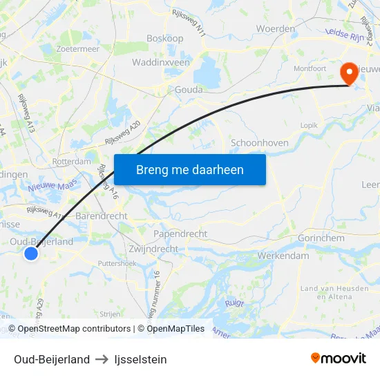 Oud-Beijerland to Ijsselstein map