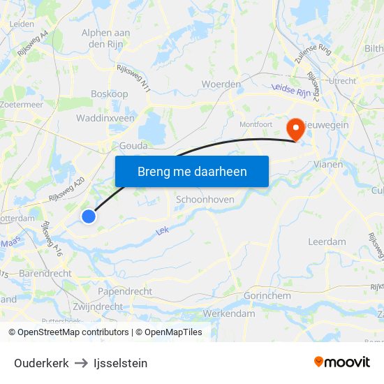 Ouderkerk to Ijsselstein map