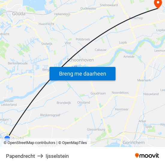 Papendrecht to Ijsselstein map
