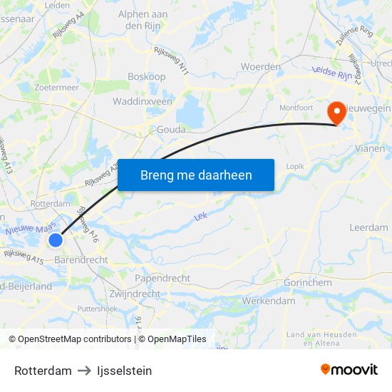 Rotterdam to Ijsselstein map