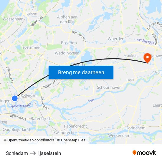 Schiedam to Ijsselstein map