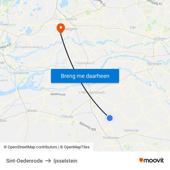 Sint-Oedenrode to Ijsselstein map