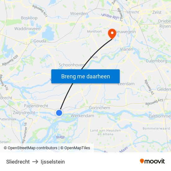 Sliedrecht to Ijsselstein map