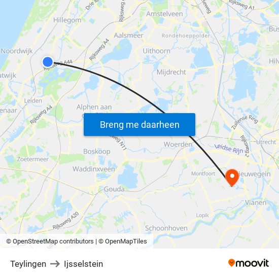 Teylingen to Ijsselstein map