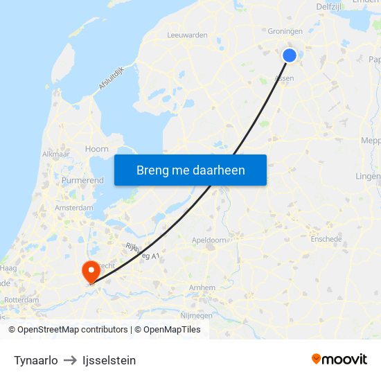 Tynaarlo to Ijsselstein map