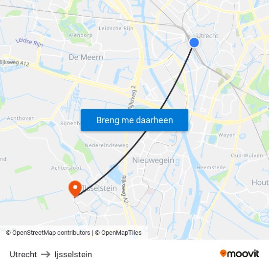 Utrecht to Ijsselstein map