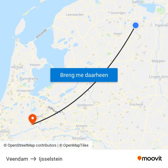 Veendam to Ijsselstein map