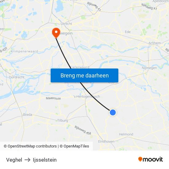 Veghel to Ijsselstein map