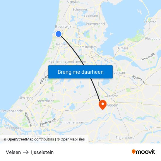 Velsen to Ijsselstein map