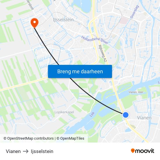 Vianen to Ijsselstein map