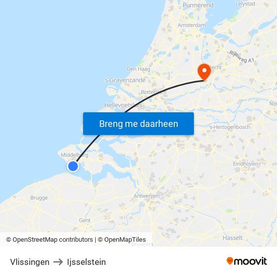 Vlissingen to Ijsselstein map