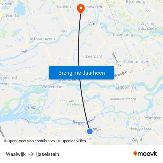 Waalwijk to Ijsselstein map