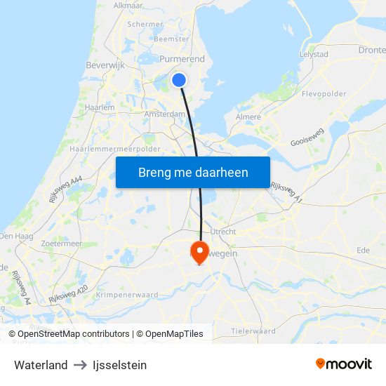 Waterland to Ijsselstein map