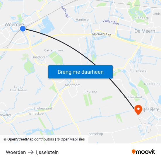 Woerden to Ijsselstein map