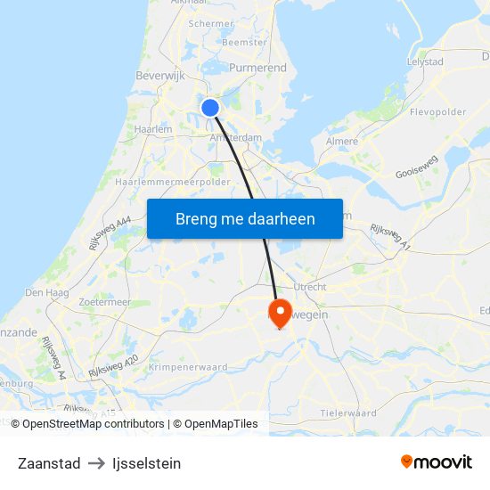 Zaanstad to Ijsselstein map