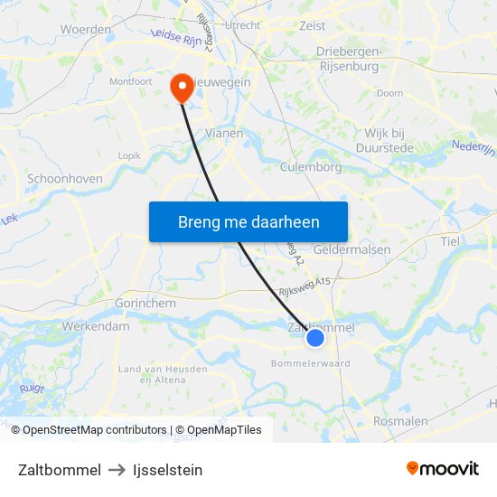 Zaltbommel to Ijsselstein map