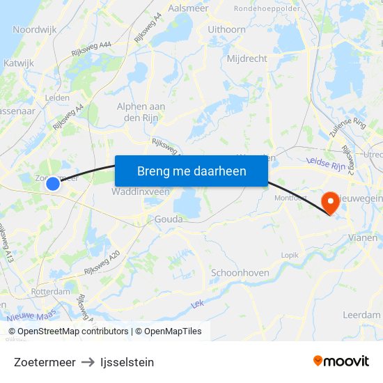 Zoetermeer to Ijsselstein map