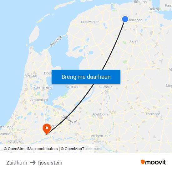 Zuidhorn to Ijsselstein map