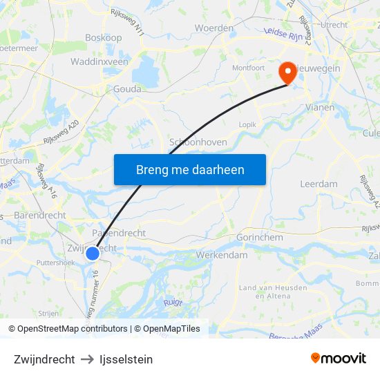 Zwijndrecht to Ijsselstein map