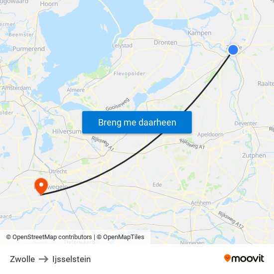 Zwolle to Ijsselstein map