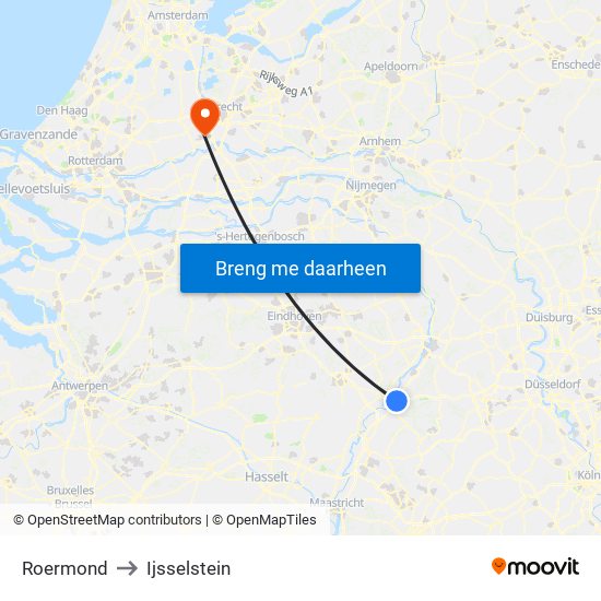 Roermond to Ijsselstein map