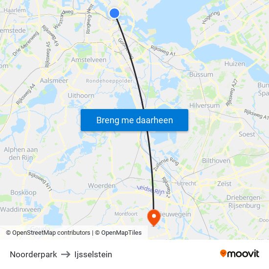 Noorderpark to Ijsselstein map