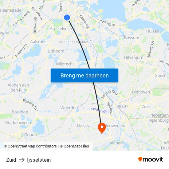 Zuid to Ijsselstein map