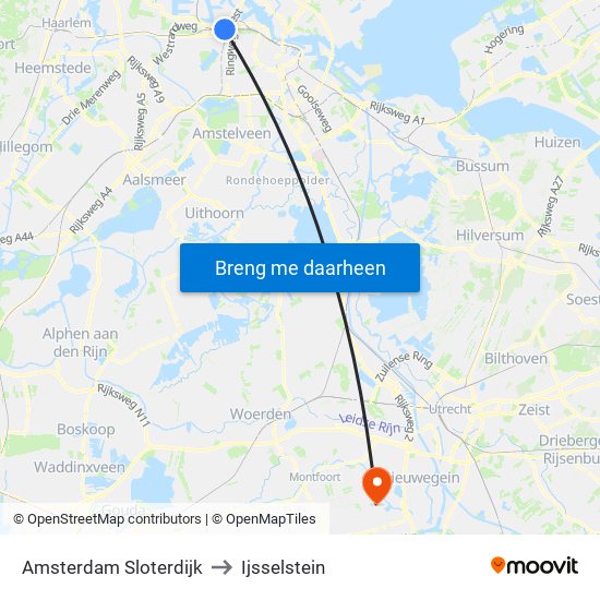 Amsterdam Sloterdijk to Ijsselstein map