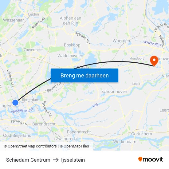 Schiedam Centrum to Ijsselstein map