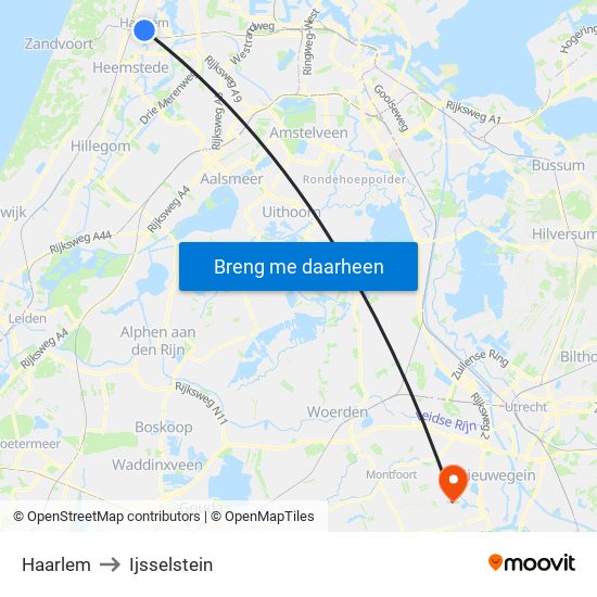 Haarlem to Ijsselstein map