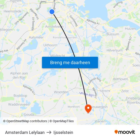 Amsterdam Lelylaan to Ijsselstein map