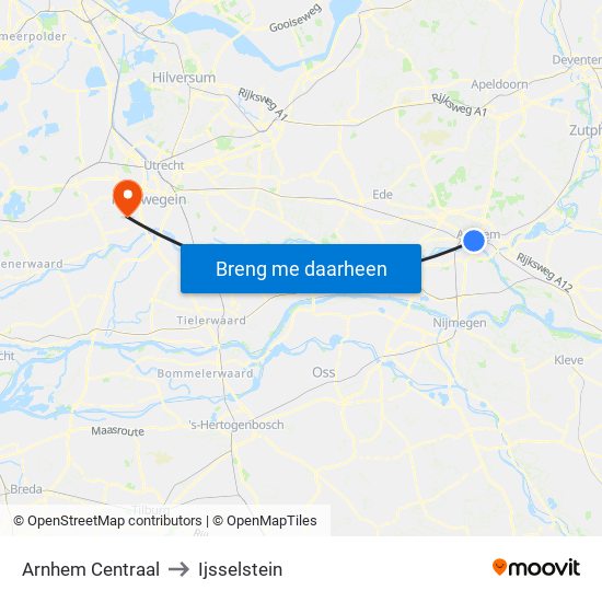 Arnhem Centraal to Ijsselstein map
