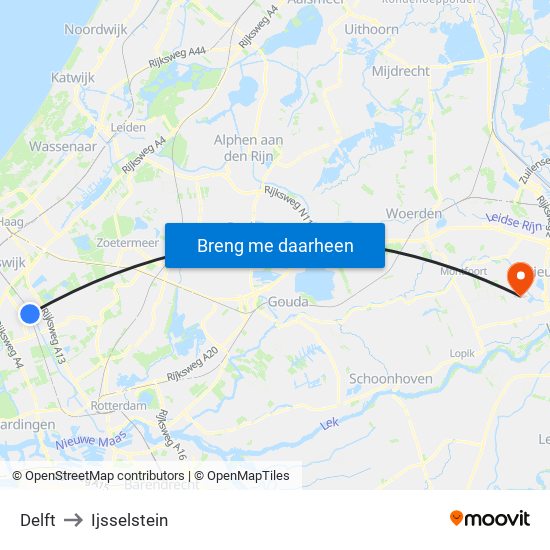 Delft to Ijsselstein map