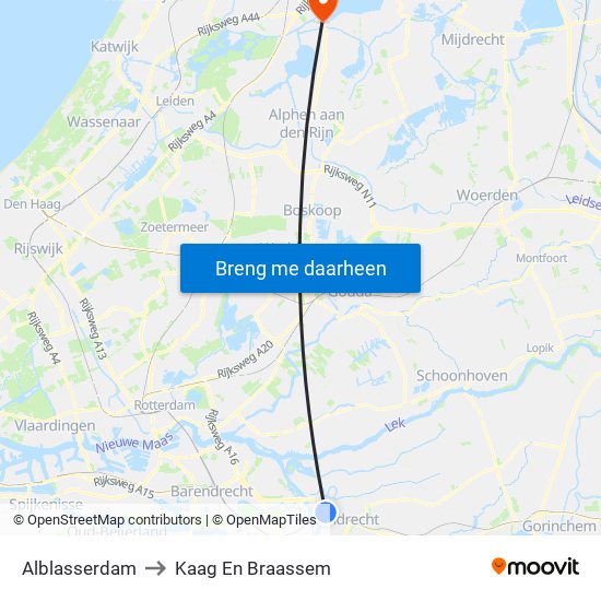 Alblasserdam to Kaag En Braassem map