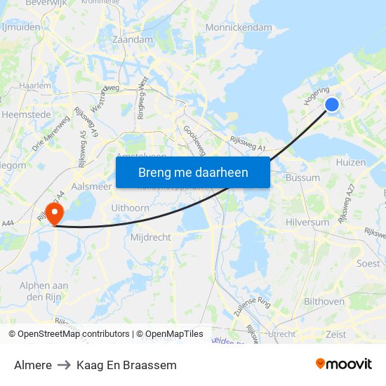 Almere to Kaag En Braassem map