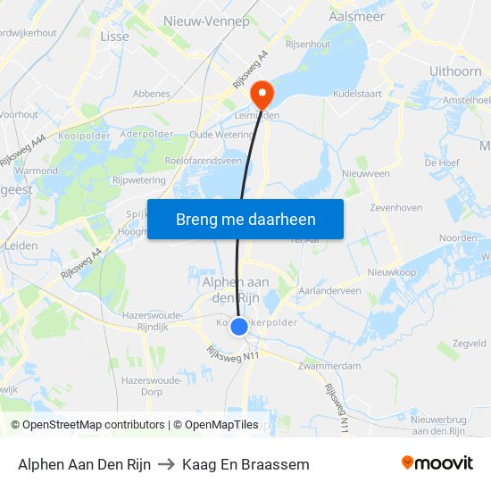 Alphen Aan Den Rijn to Kaag En Braassem map