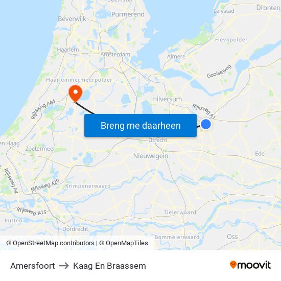 Amersfoort to Kaag En Braassem map